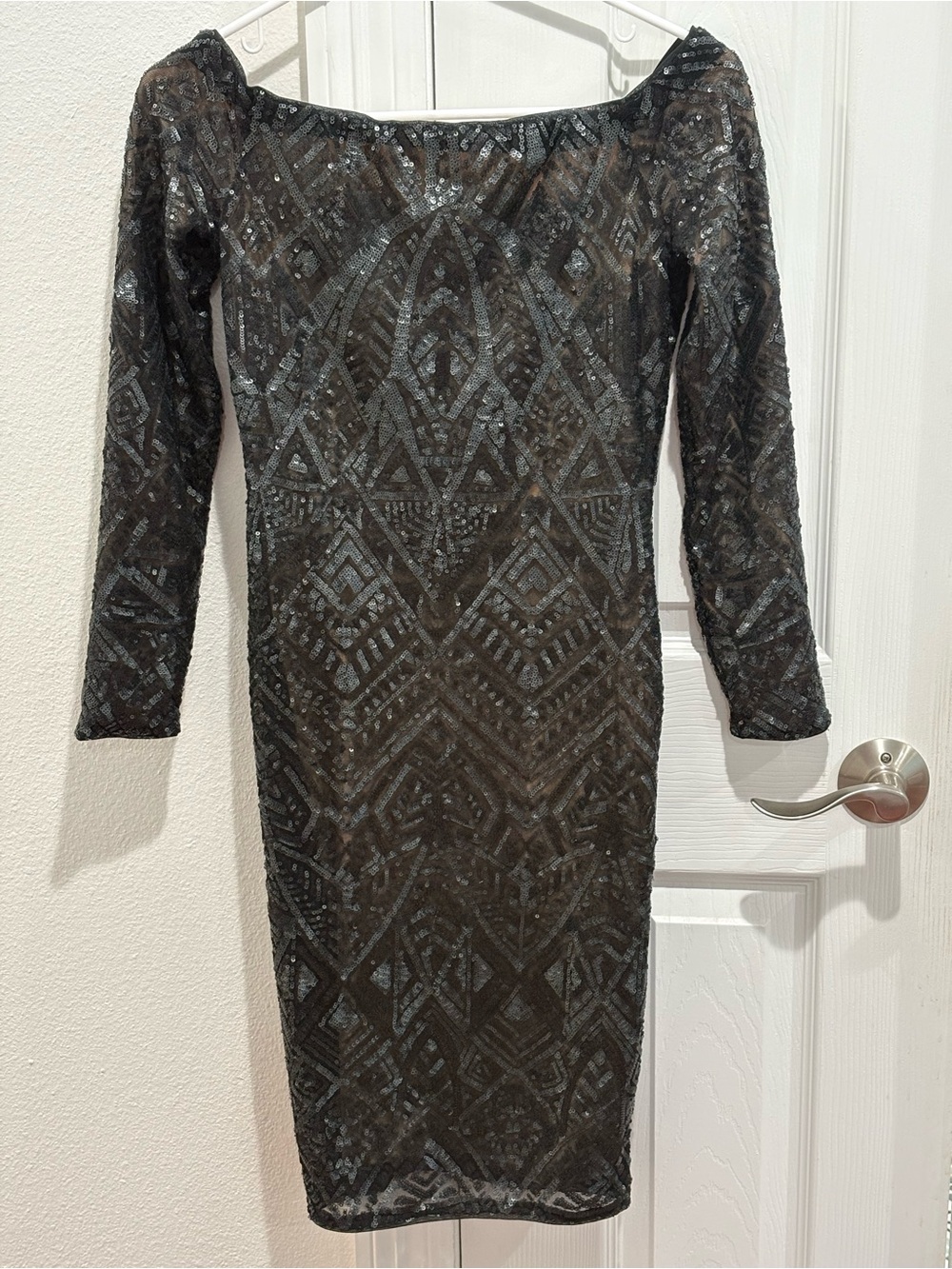 BCBGMaxAzria Black Long-Sleeve Sequin Sheath Dress Size S